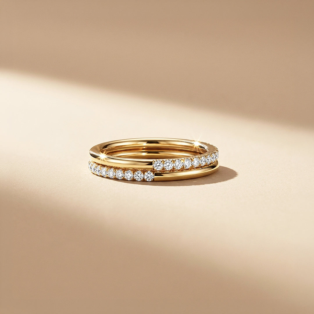 Double-Band Half-Pavé Moissanite Ring | 925 Sterling Silver | PRM5052