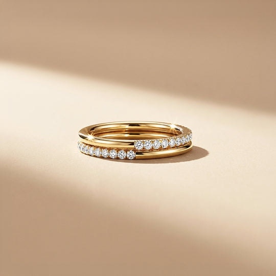 Double-Band Half-Pavé Moissanite Ring | 925 Sterling Silver | PRM5052