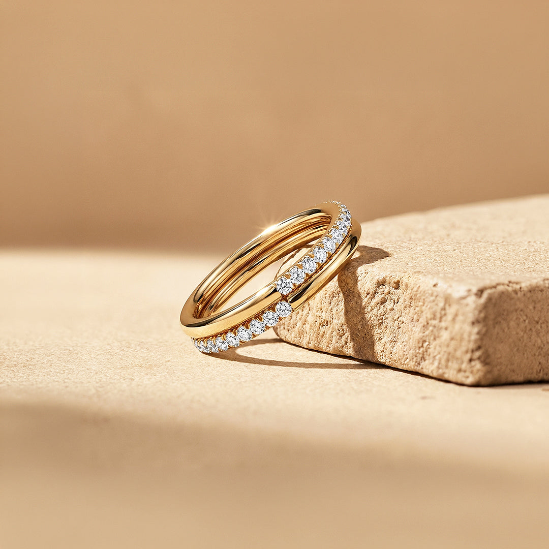 Double-Band Half-Pavé Moissanite Ring | 925 Sterling Silver | PRM5052