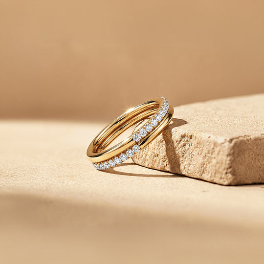 Double-Band Half-Pavé Moissanite Ring | 925 Sterling Silver | PRM5052