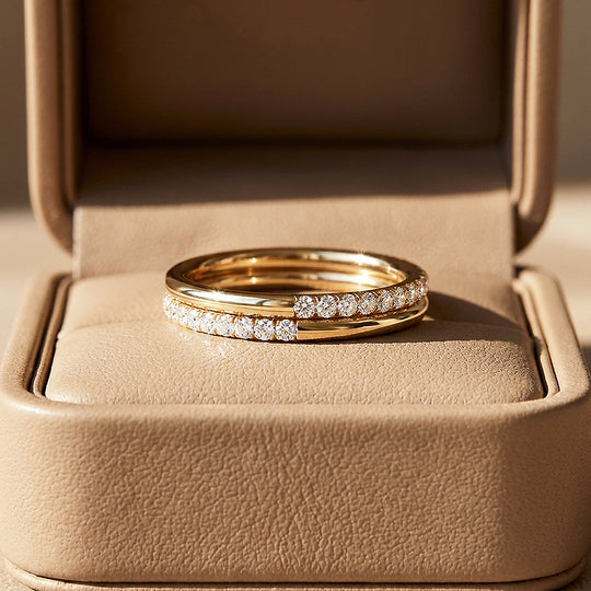Double-Band Half-Pavé Moissanite Ring | 925 Sterling Silver | PRM5052