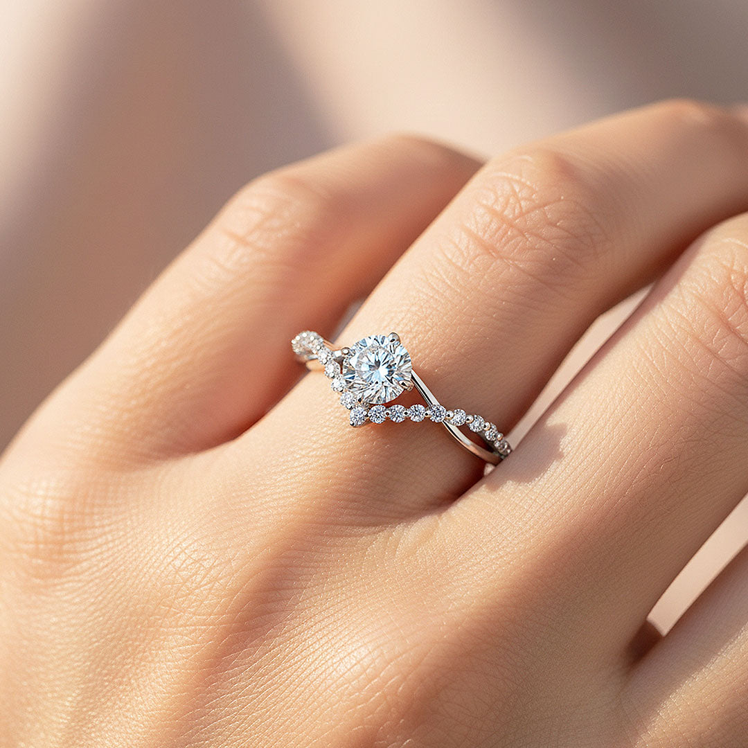 Twisted Wishbone Halo Ring | 0.50ct | Moissanite | 925 Sterling Silver | Prm7102 - Ring | Singapore Jewellery, Wedding Rings &amp; Gifts | Same Day Delivery | Tiara.com.sg