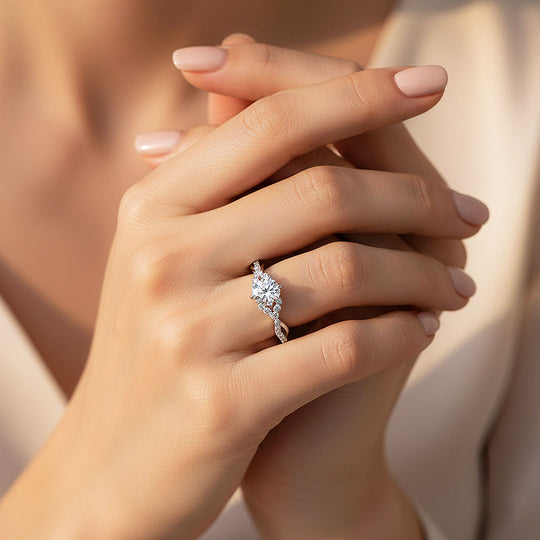 Twisted Wishbone Halo Ring | 0.50ct | Moissanite | 925 Sterling Silver | Prm7102 - Ring | Singapore Jewellery, Wedding Rings &amp; Gifts | Same Day Delivery | Tiara.com.sg