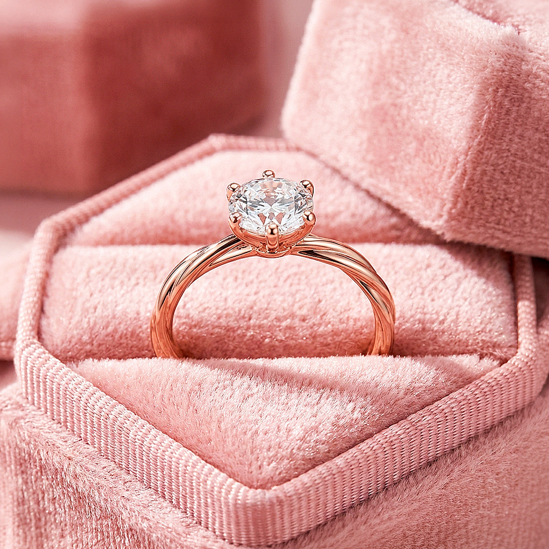 Twisted Rope Moissanite Rose Gold Ring | 925 Sterling Silver | PRM7108