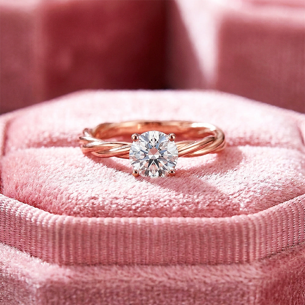 Twisted Rope Moissanite Rose Gold Ring | 925 Sterling Silver | PRM7108