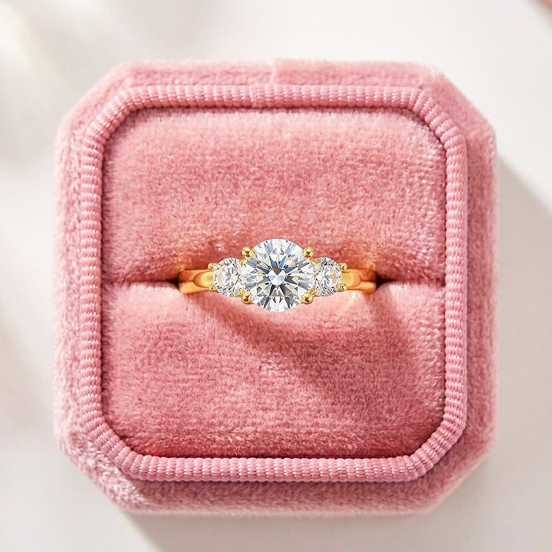 Three Stone Moissanite Gold Ring | 925 Sterling Silver | PRM7109