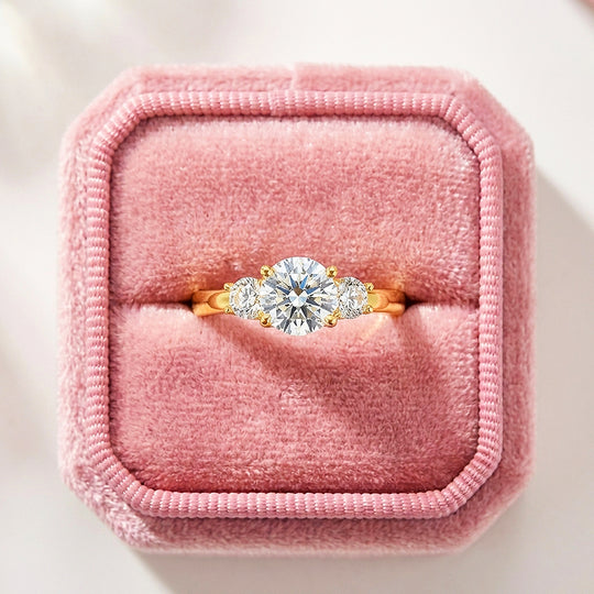 Three Stone Moissanite Gold Ring | 925 Sterling Silver | PRM7109