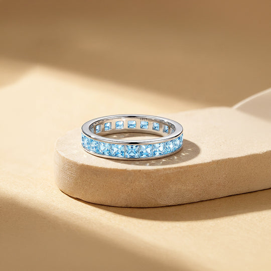 Aquamarine Blue Eternity Band Ring | 925 Sterling Silver | PRM7113