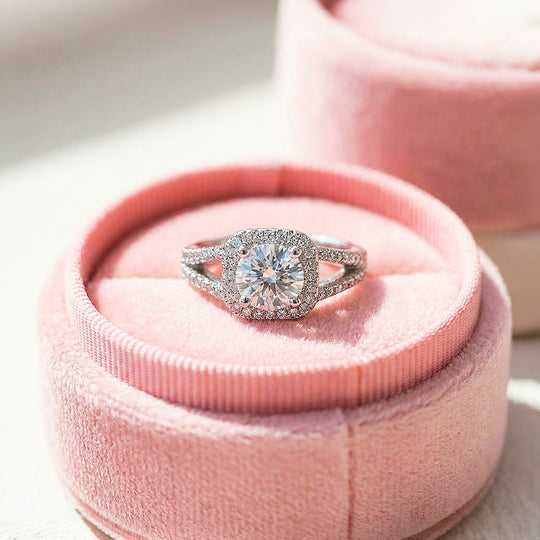 Brilliant Cushion Halo Moissanite Ring | 925 Sterling Silver | PRM7124