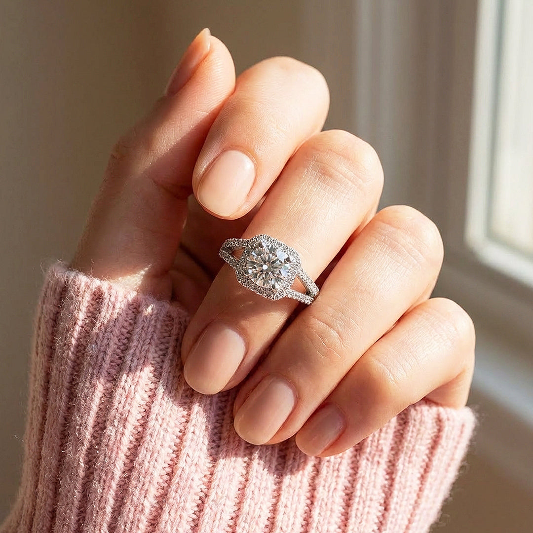 Brilliant Cushion Halo Moissanite Ring | 925 Sterling Silver | PRM7124