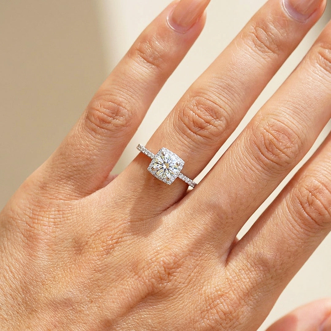 Square Halo Moissanite Ring | 925 Sterling Silver | PRM7125