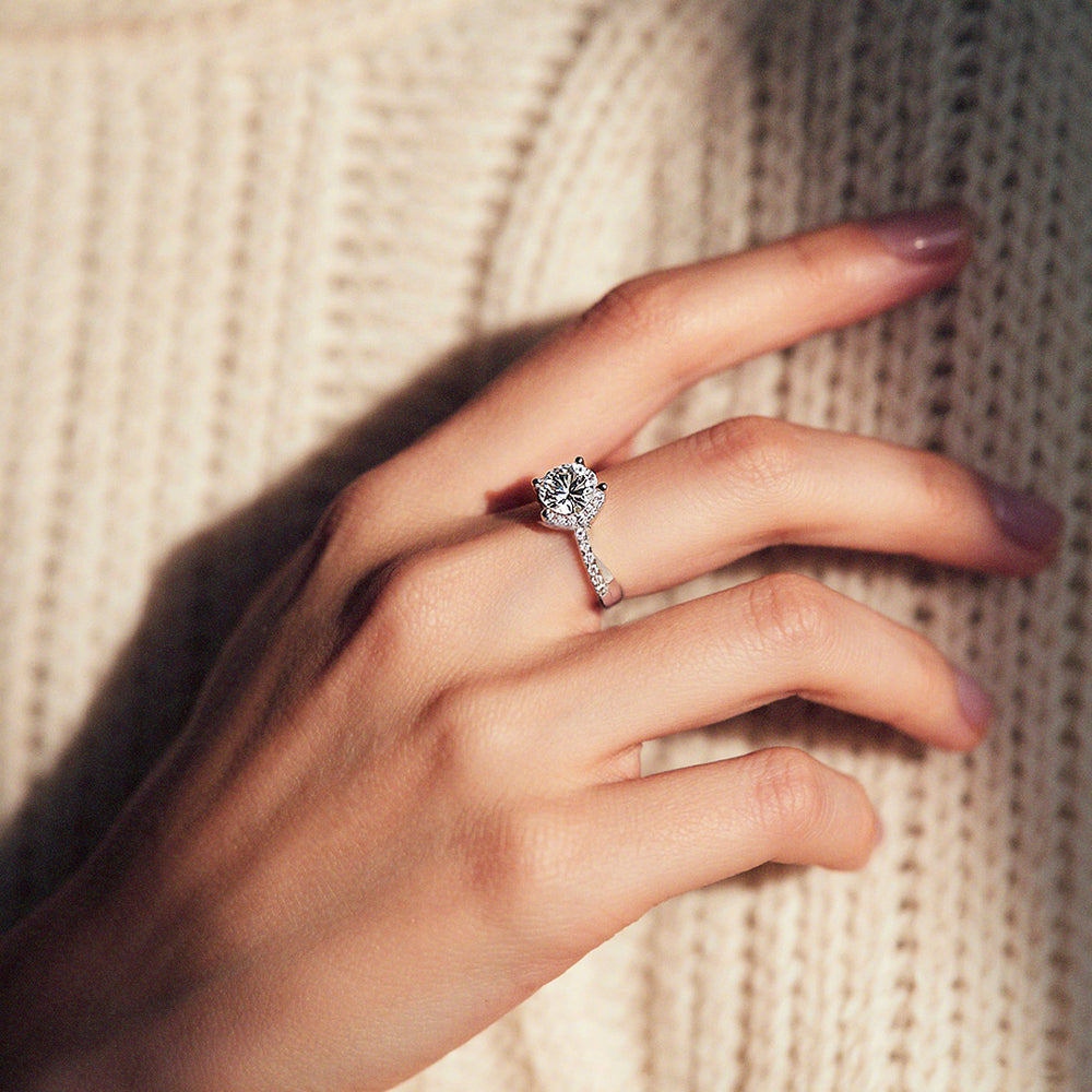 Twisted Halo Ring | 1.00ct | Moissanite | 925 Sterling Silver | Prm7126 - Ring | Singapore Jewellery, Wedding Rings & Gifts | Same Day Delivery | Tiara.com.sg