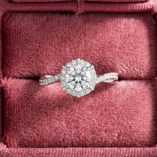 Hexagon Halo Moissanite Ring | 925 Sterling Silver | PRM7126