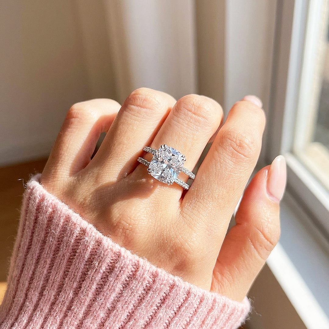 Cushion Cut Moissanite Solitaire Ring | 925 Sterling Silver | PRM7130