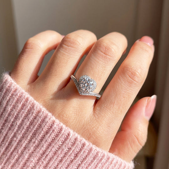 Heart Halo Moissanite Ring | 925 Sterling Silver | PRM7133