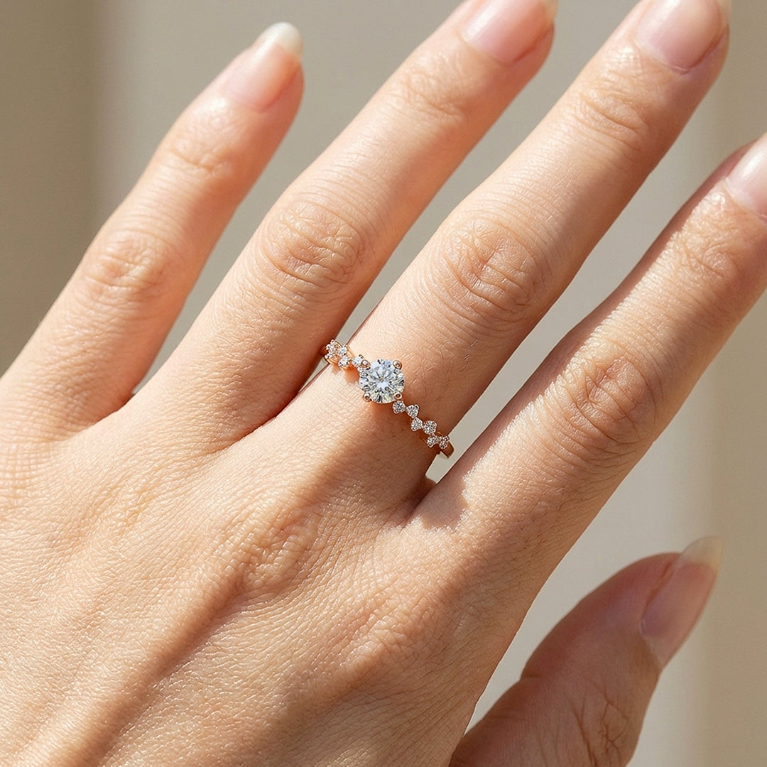 Dainty Rose Gold Moissanite Ring | 925 Sterling Silver | PRM7136