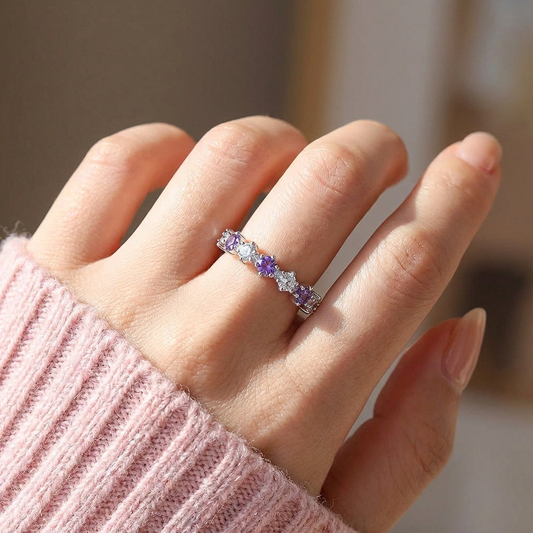 Purple &amp; White Crown Band Ring | 925 Sterling Silver | PRM7137