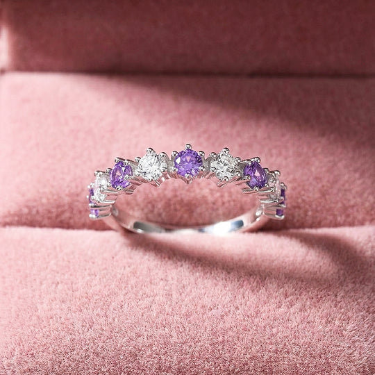 Purple &amp; White Crown Band Ring | 925 Sterling Silver | PRM7137