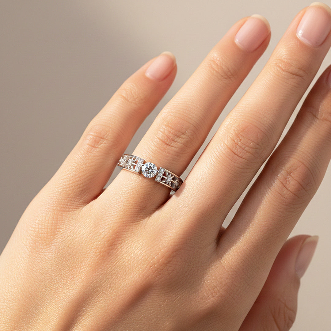 Celestial Moon &amp; Star Band | Diamond Simulant | 925 Sterling Silver | Prm7138 - Ring | Singapore Jewellery, Wedding Rings &amp; Gifts | Same Day Delivery | Tiara.com.sg