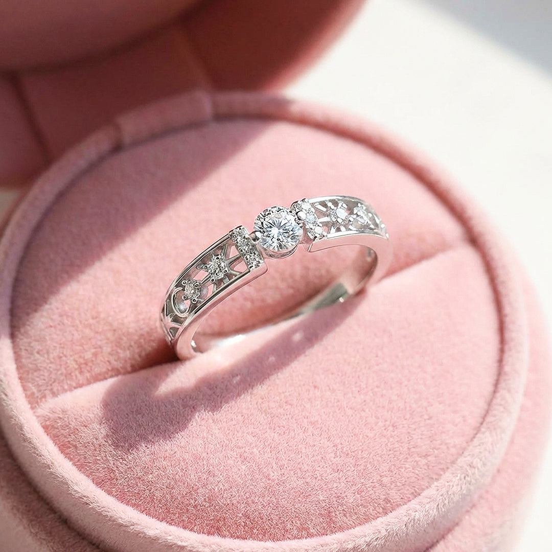 Celestial Star Moon Open Band Ring | 925 Sterling Silver | PRM7138