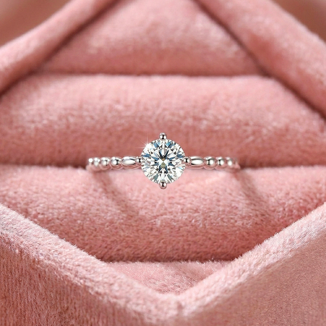 Milgrain Band Moissanite Solitaire Ring | 925 Sterling Silver | PRM7140
