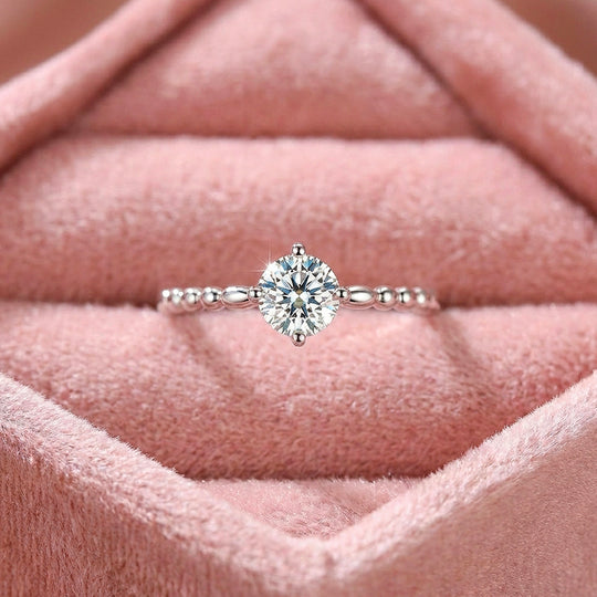 Milgrain Band Moissanite Solitaire Ring | 925 Sterling Silver | PRM7140