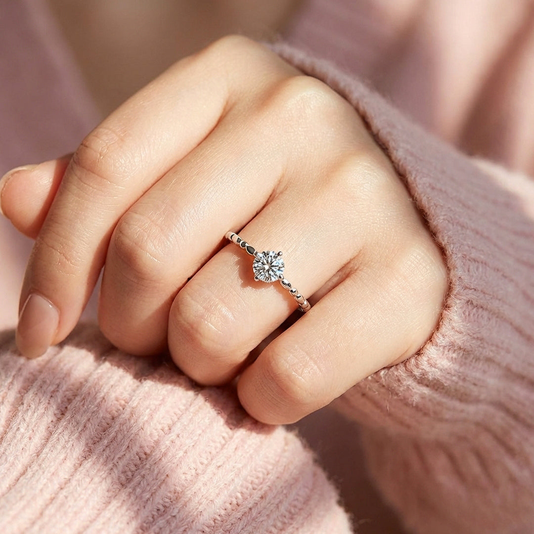 Milgrain Band Moissanite Solitaire Ring | 925 Sterling Silver | PRM7140