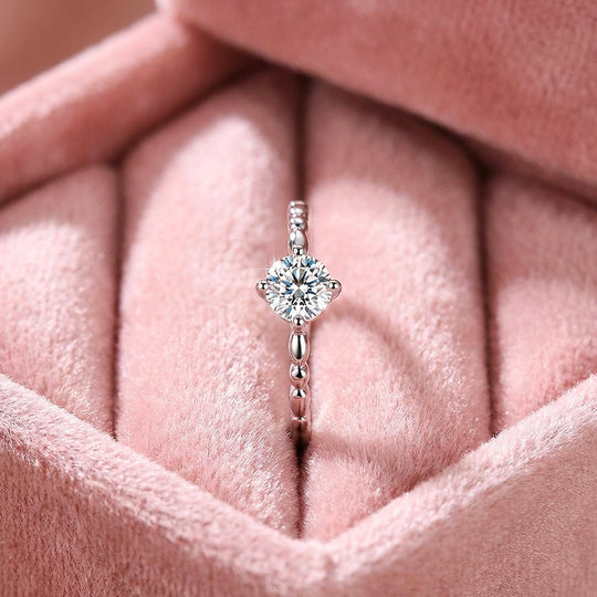Milgrain Band Moissanite Solitaire Ring | 925 Sterling Silver | PRM7140