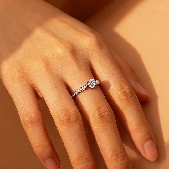 Round Pavé Solitaire Ring | 0.50ct | Moissanite | 925 Sterling Silver | Prm7141 - Ring | Singapore Jewellery, Wedding Rings &amp; Gifts | Same Day Delivery | Tiara.com.sg