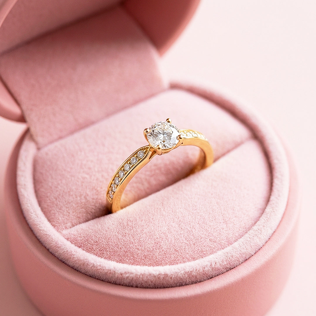 Tapered Pavé Moissanite Solitaire Ring | 925 Sterling Silver | PRM7141