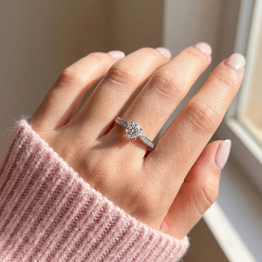 Tapered Pavé Moissanite Solitaire Ring | 925 Sterling Silver | PRM7141