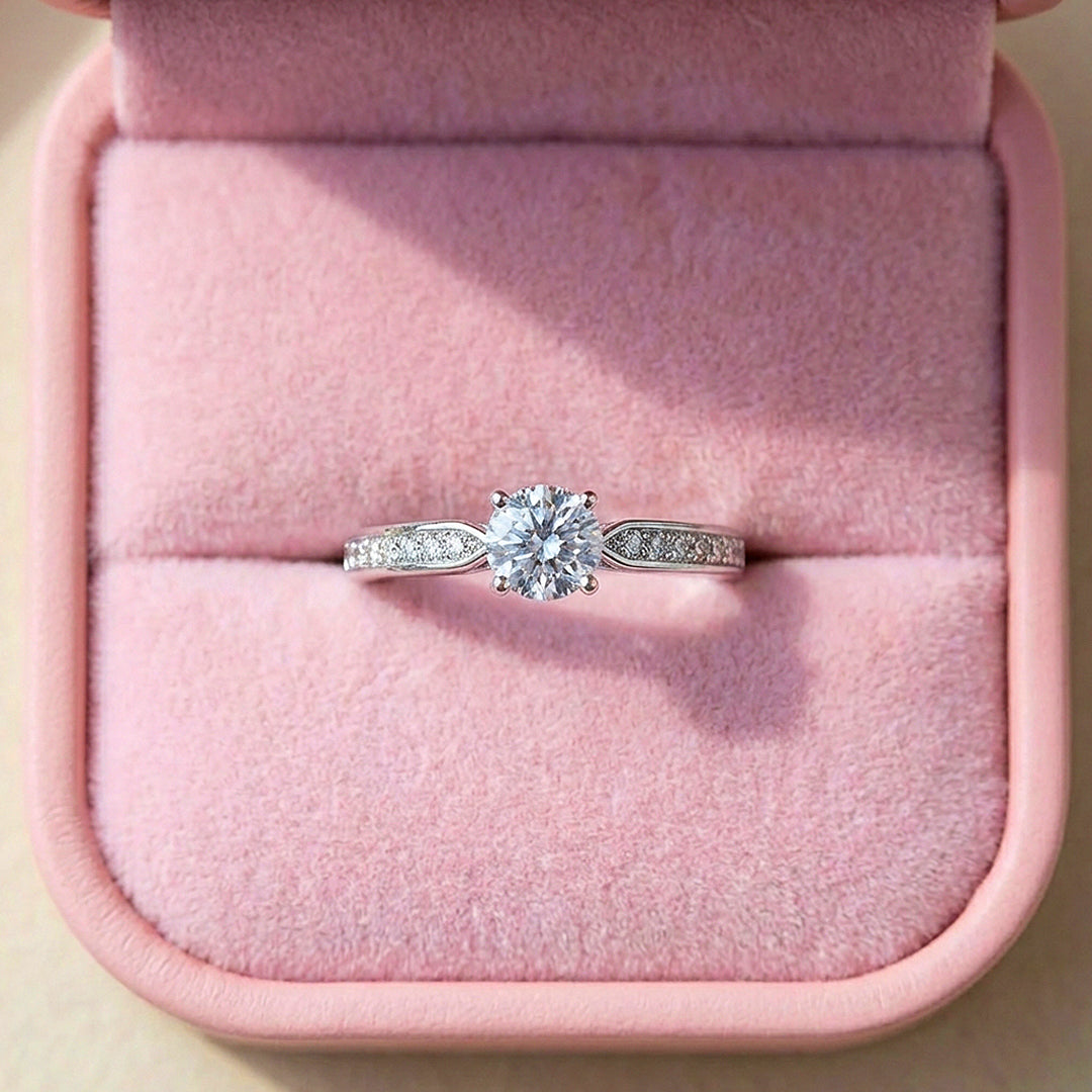 Tapered Pavé Moissanite Solitaire Ring | 925 Sterling Silver | PRM7141