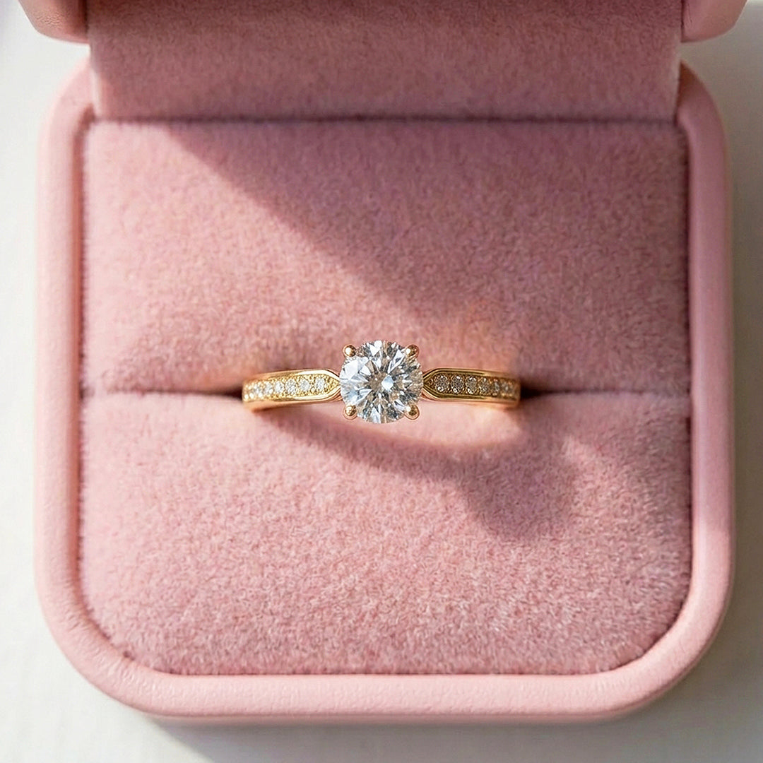 Tapered Pavé Moissanite Solitaire Ring | 925 Sterling Silver | PRM7141