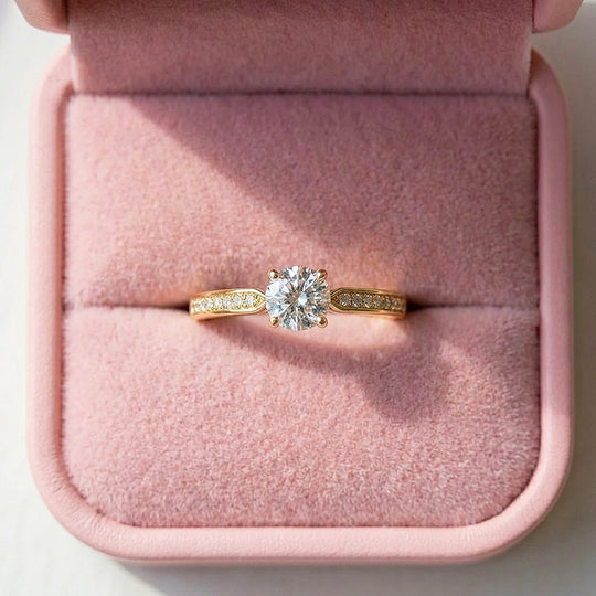 Tapered Pavé Moissanite Solitaire Ring | 925 Sterling Silver | PRM7141