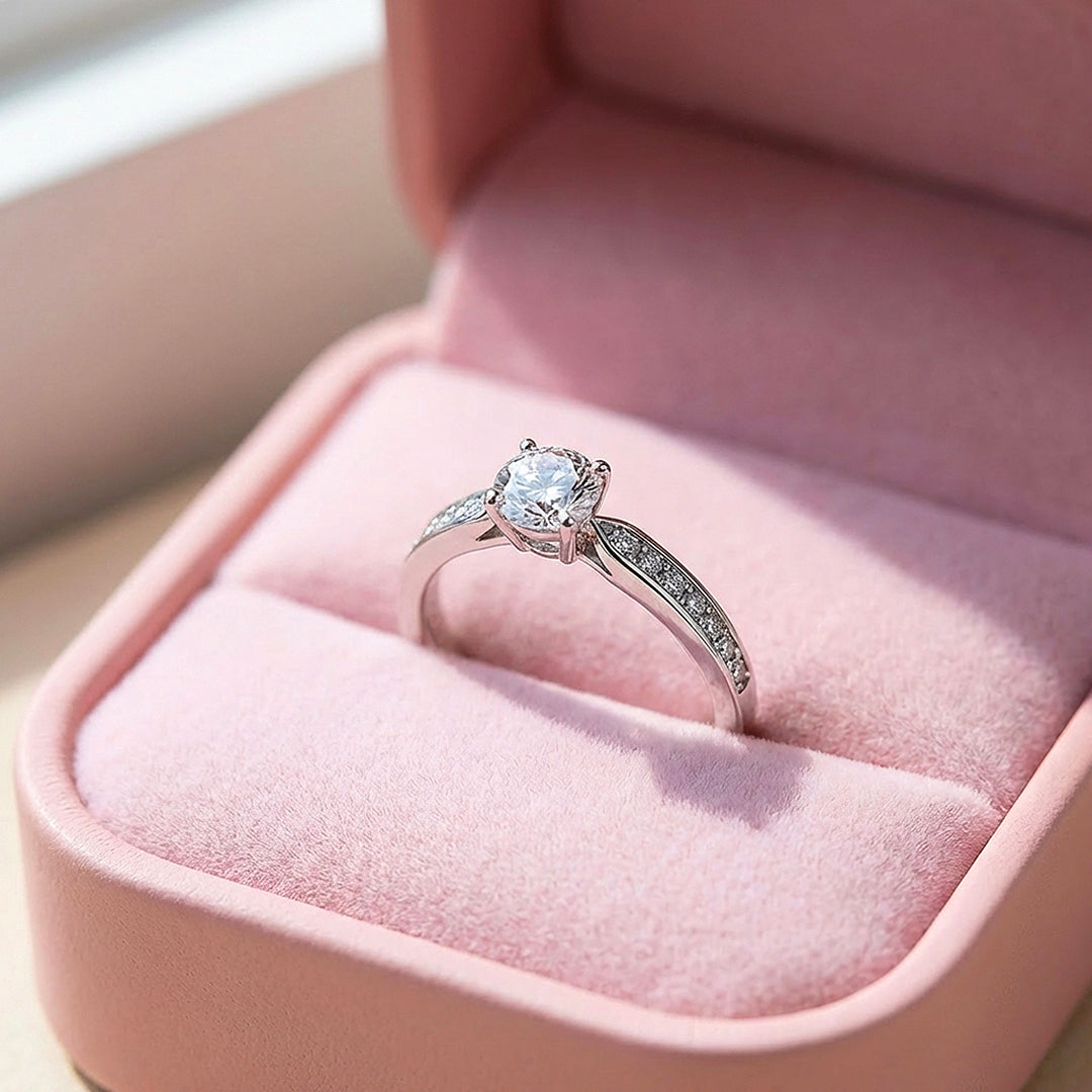 Tapered Pavé Moissanite Solitaire Ring | 925 Sterling Silver | PRM7141