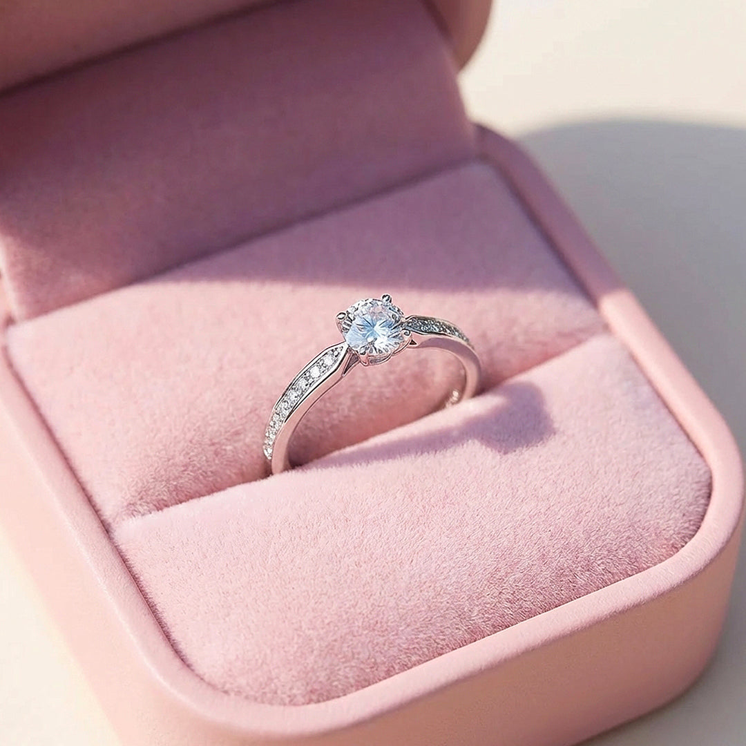 Tapered Pavé Moissanite Solitaire Ring | 925 Sterling Silver | PRM7141
