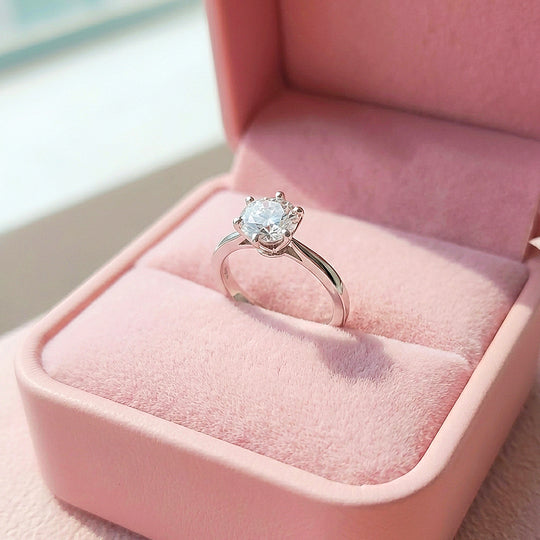 Classic Moissanite Solitaire Ring | 925 Sterling Silver | PRM7144