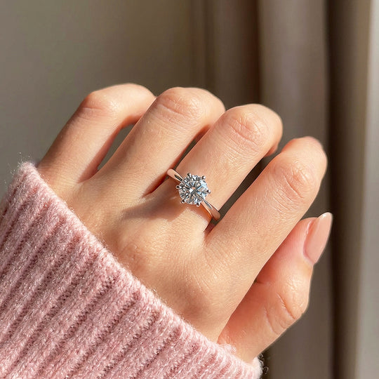 Classic Moissanite Solitaire Ring | 925 Sterling Silver | PRM7144