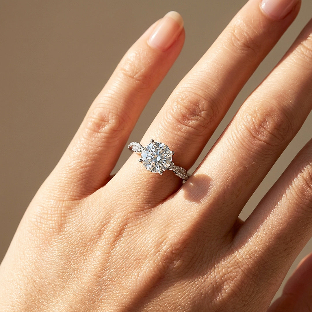 Twisted Pavé Round Solitaire Women Ring | 925 Sterling Silver | PRM7146