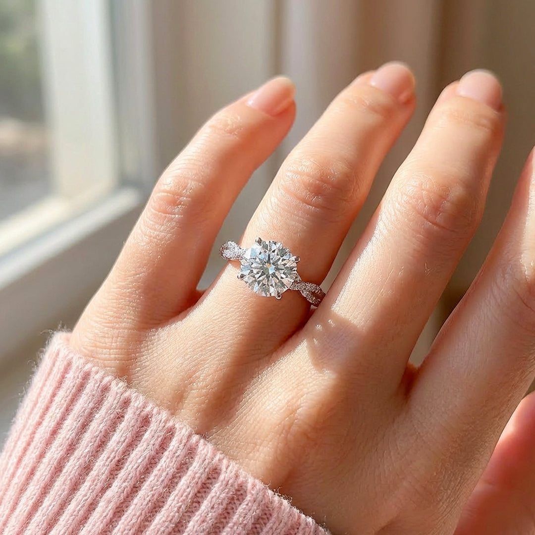 Twisted Pavé Round Solitaire Women Ring | 925 Sterling Silver | PRM7146
