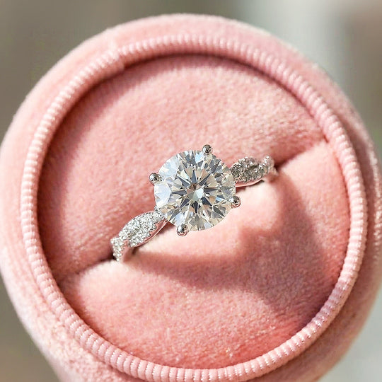 Twisted Pavé Round Solitaire Women Ring | 925 Sterling Silver | PRM7146