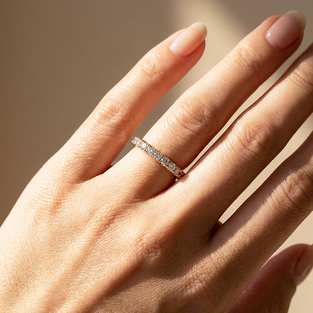 Round Slim Pavé Moissanite Band Ring | 925 Sterling Silver | PRM7148