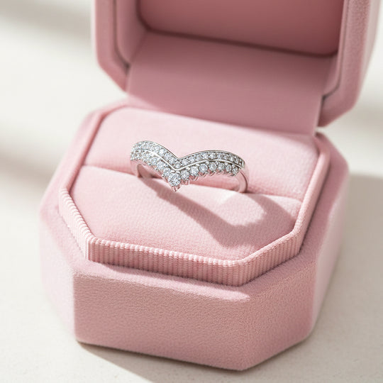 Double Row Chevron Ring | Moissanite | 925 Sterling Silver | Prm7153 - Ring | Singapore Jewellery, Wedding Rings &amp; Gifts | Same Day Delivery | Tiara.com.sg
