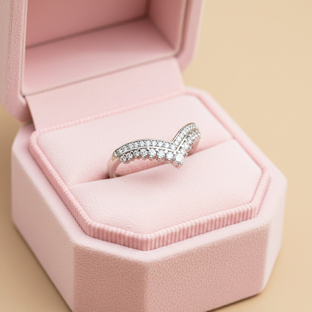 Double Row Chevron Ring | Moissanite | 925 Sterling Silver | Prm7153 - Ring | Singapore Jewellery, Wedding Rings &amp; Gifts | Same Day Delivery | Tiara.com.sg