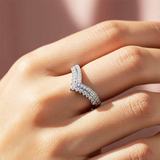 Double Row Chevron Ring | Moissanite | 925 Sterling Silver | Prm7153 - Ring | Singapore Jewellery, Wedding Rings &amp; Gifts | Same Day Delivery | Tiara.com.sg