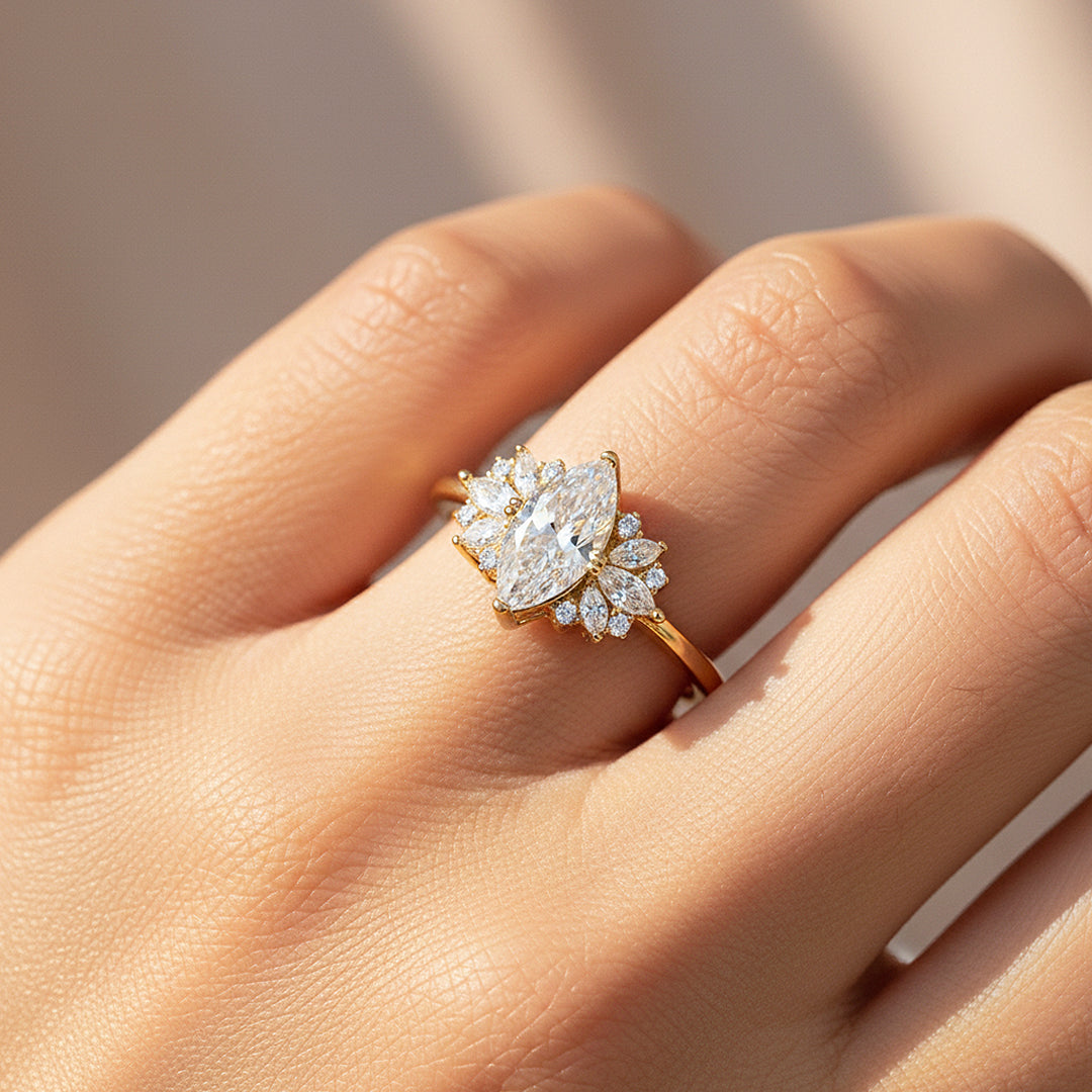 Marquise Sunburst Halo Ring | 1.00ct | Moissanite | 925 Sterling Silver | Prm7154 - Ring | Singapore Jewellery, Wedding Rings & Gifts | Same Day Delivery | Tiara.com.sg