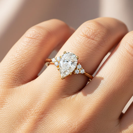 Pear Cut Sunburst Halo Ring | 1.50ct | Moissanite | 925 Sterling Silver | Prm7155 - Ring | Singapore Jewellery, Wedding Rings &amp; Gifts | Same Day Delivery | Tiara.com.sg