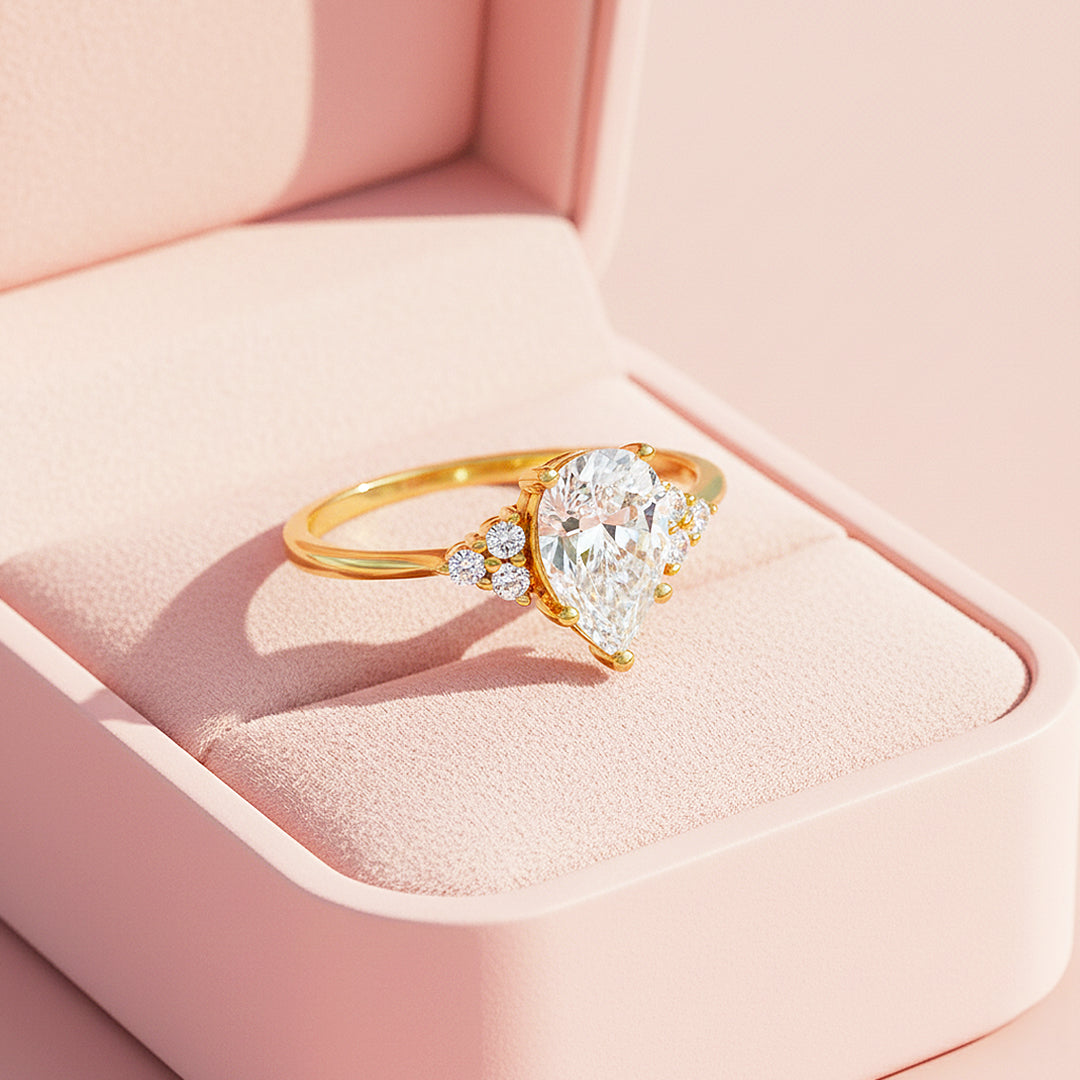 Pear Cut Sunburst Halo Ring | 1.50ct | Moissanite | 925 Sterling Silver | Prm7155 - Ring | Singapore Jewellery, Wedding Rings &amp; Gifts | Same Day Delivery | Tiara.com.sg