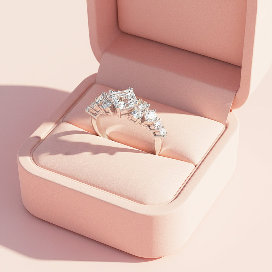 Princess Cut Moissanite Cluster Solitaire Ring | 1.00ct | 925 Sterling Silver | Prm7158 - Ring | Singapore Jewellery, Wedding Rings &amp; Gifts | Same Day Delivery | Tiara.com.sg