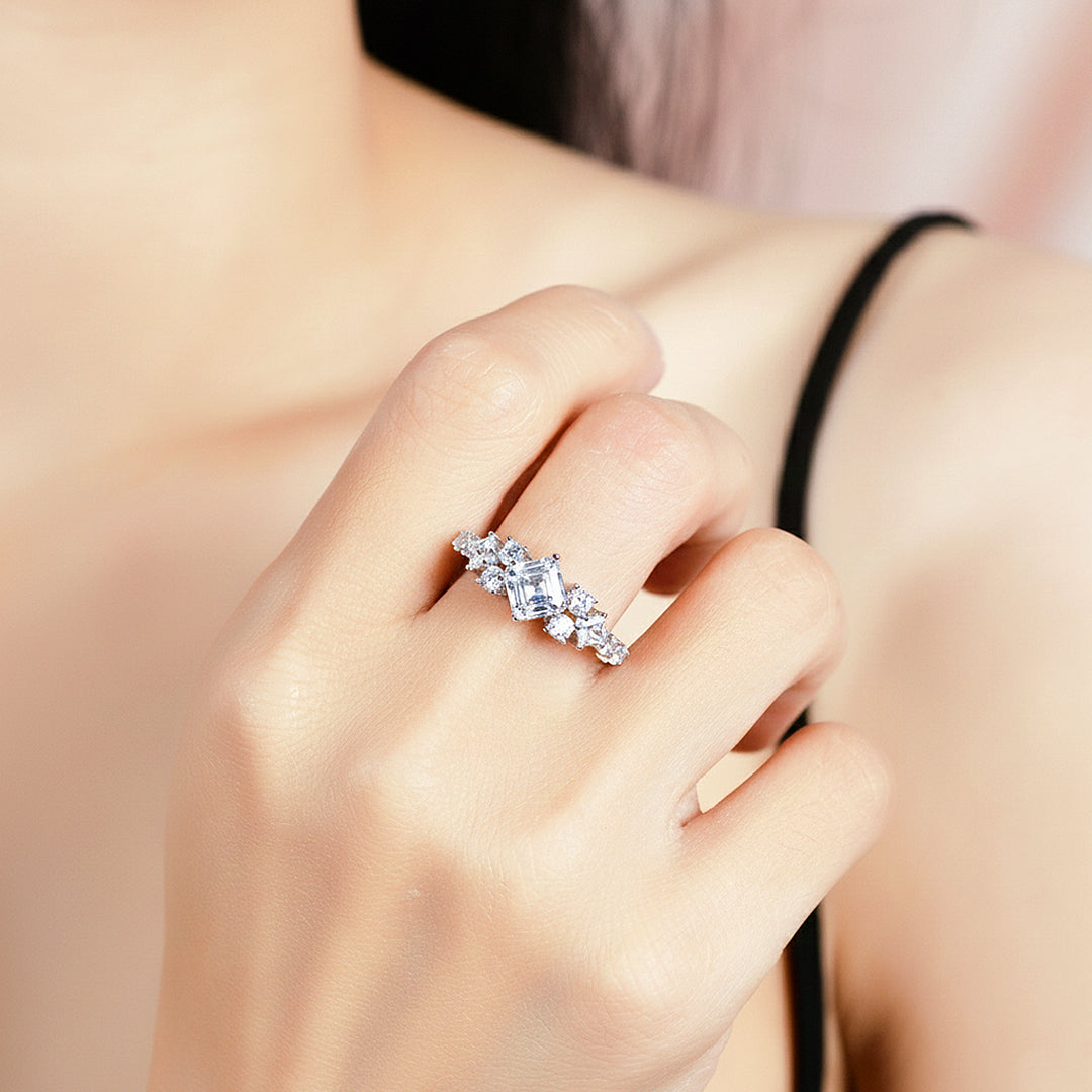 Princess Cut Moissanite Cluster Solitaire Ring | 1.00ct | 925 Sterling Silver | Prm7158 - Ring | Singapore Jewellery, Wedding Rings &amp; Gifts | Same Day Delivery | Tiara.com.sg